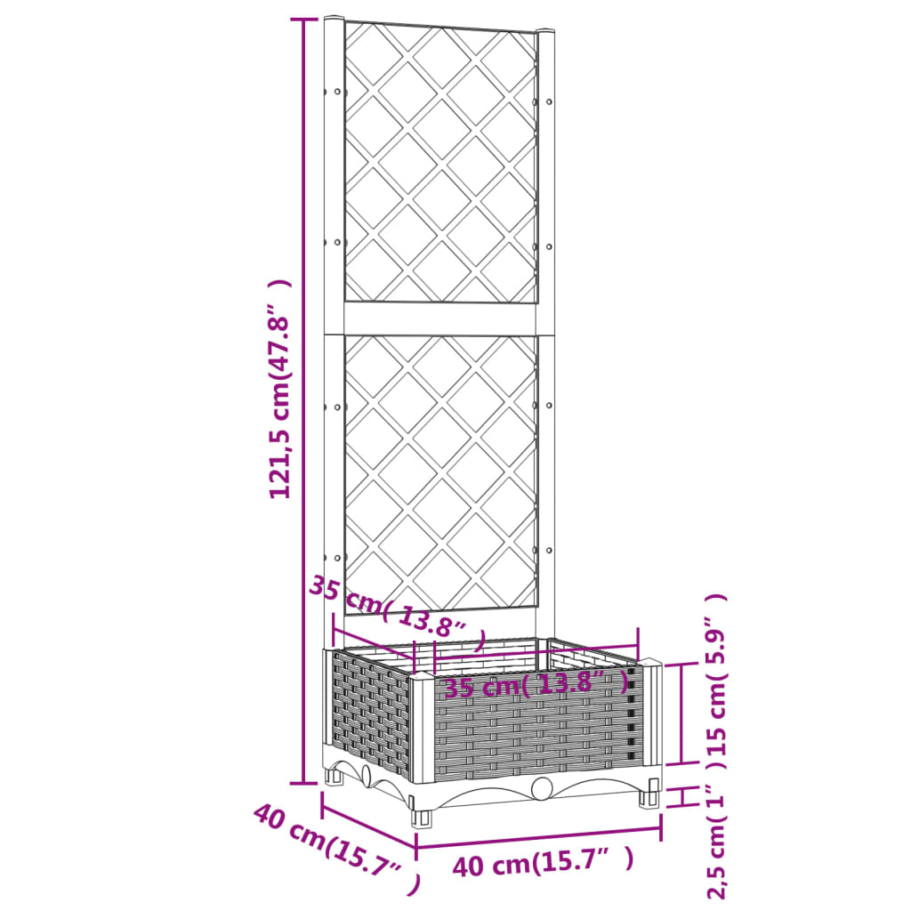 Plantenbak met lattenwerk 40x40x121,5 cm polypropeen