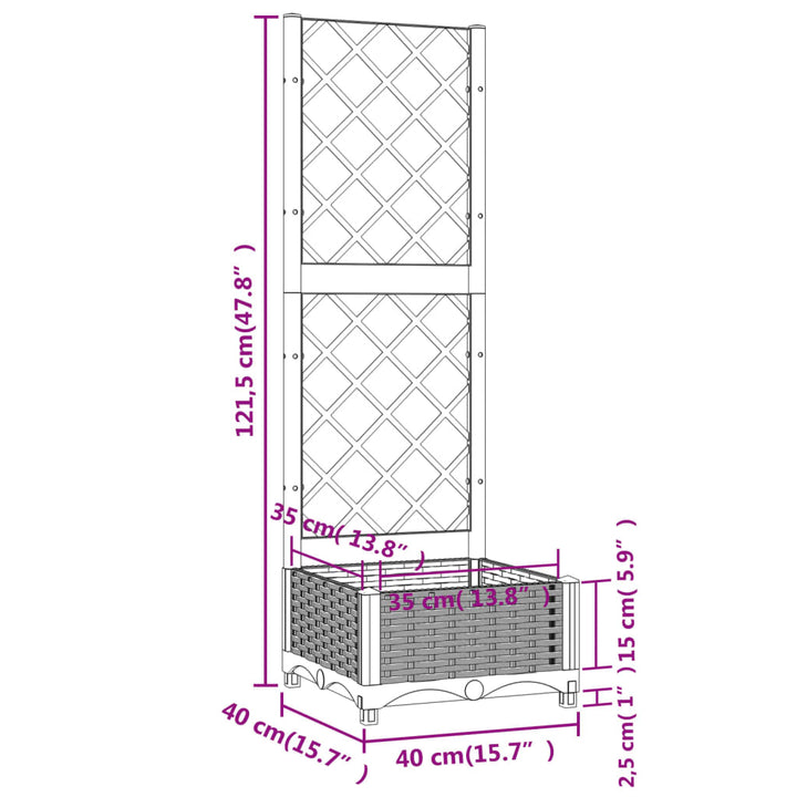 Plantenbak met lattenwerk 40x40x121,5 cm polypropeen