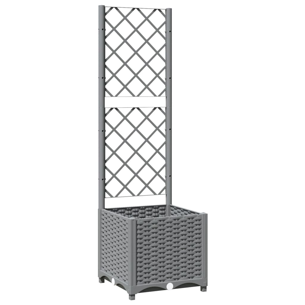 Plantenbak met latwerk 40x40x136 cm polypropeen lichtgrijs