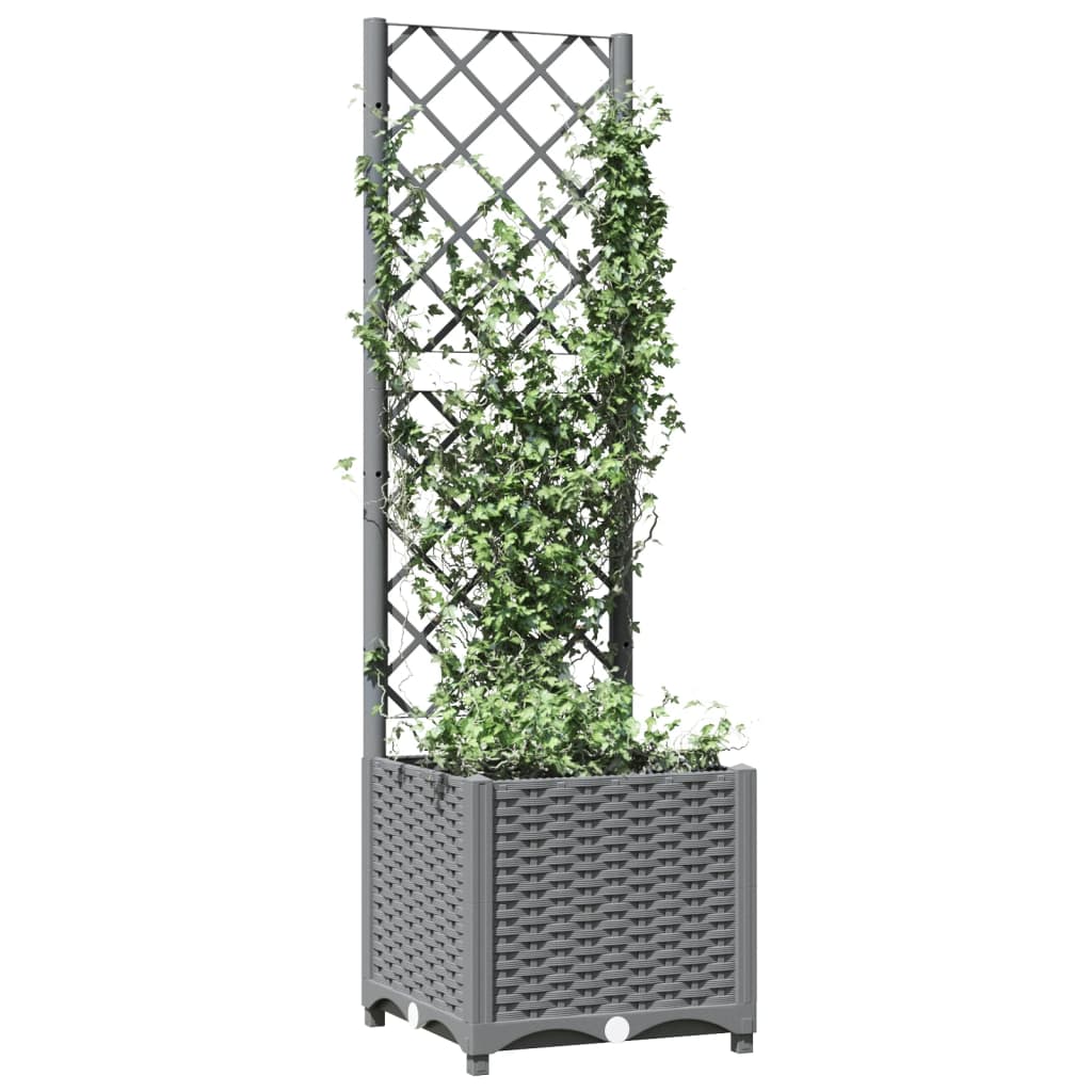 Plantenbak met latwerk 40x40x136 cm polypropeen lichtgrijs