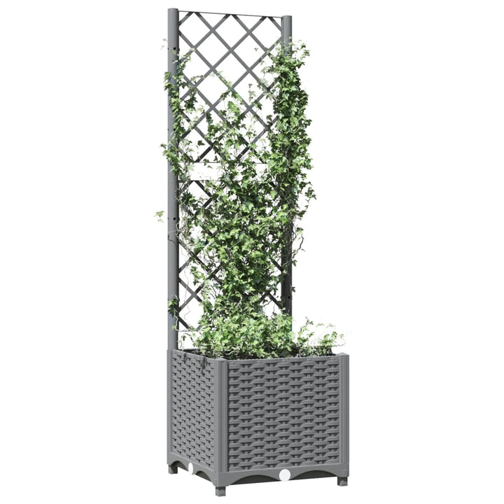 Plantenbak met latwerk 40x40x136 cm polypropeen lichtgrijs