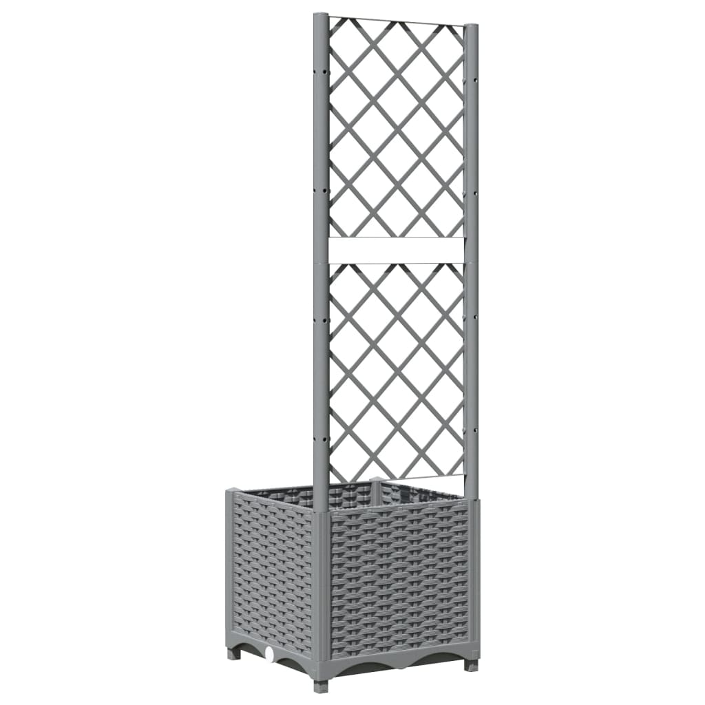 Plantenbak met latwerk 40x40x136 cm polypropeen lichtgrijs