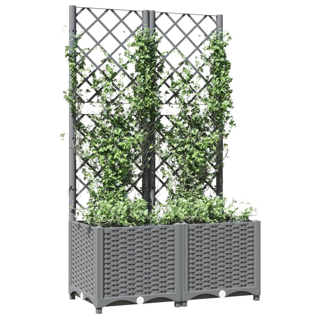 Plantenbak met latwerk 80x40x136 cm polypropeen lichtgrijs