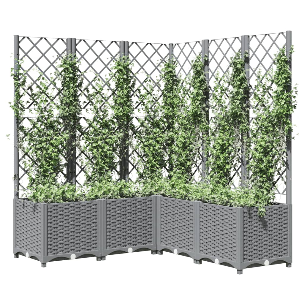 Plantenbak met latwerk 120x120x136 cm polypropeen lichtgrijs