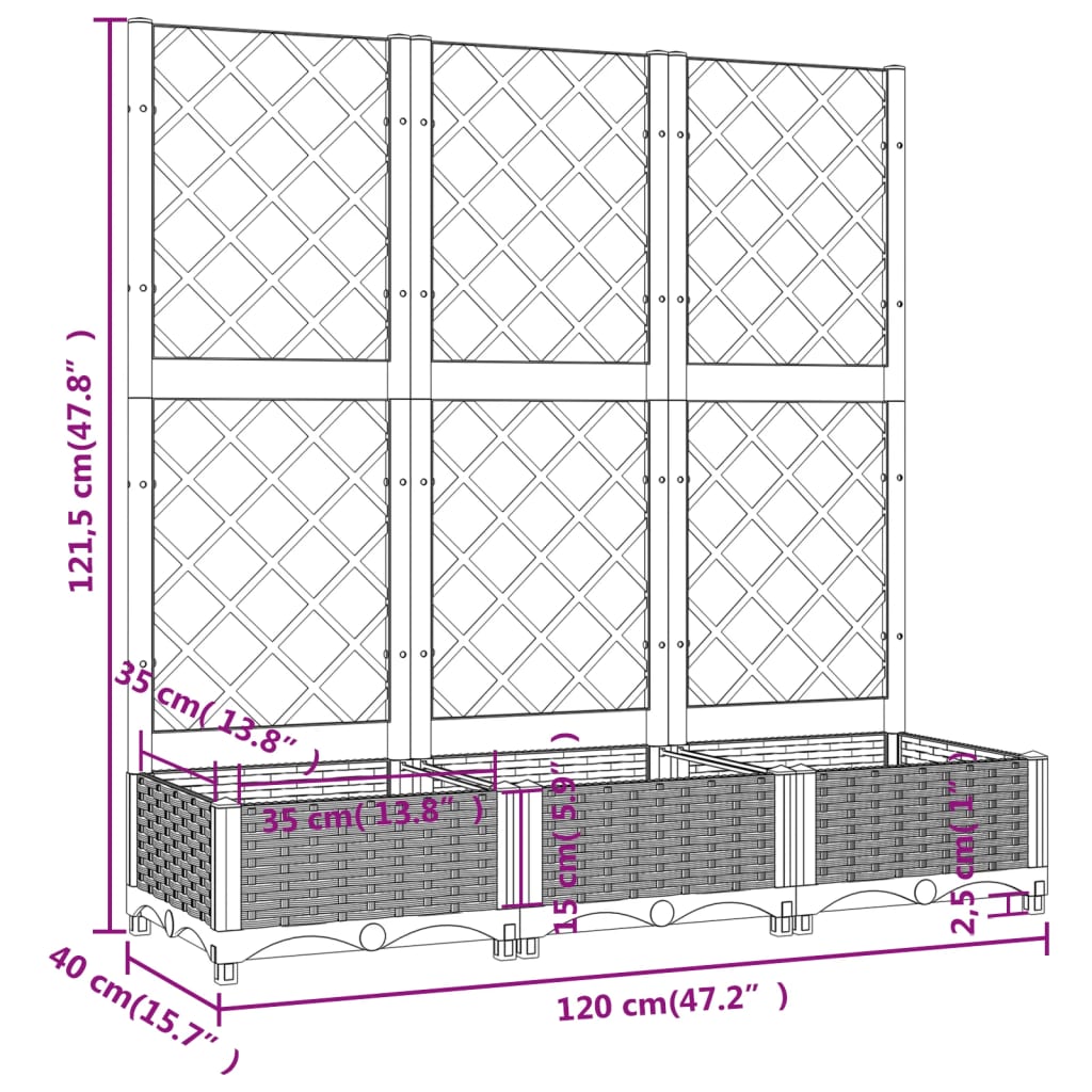 Plantenbak met latwerk 120x40x121,5 cm polypropeen wit