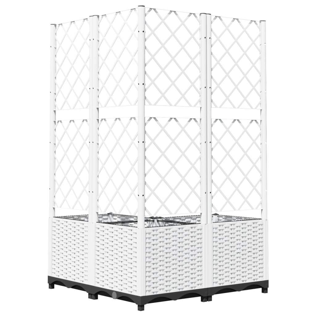 Plantenbak met latwerk 80x80x136 cm polypropeen wit