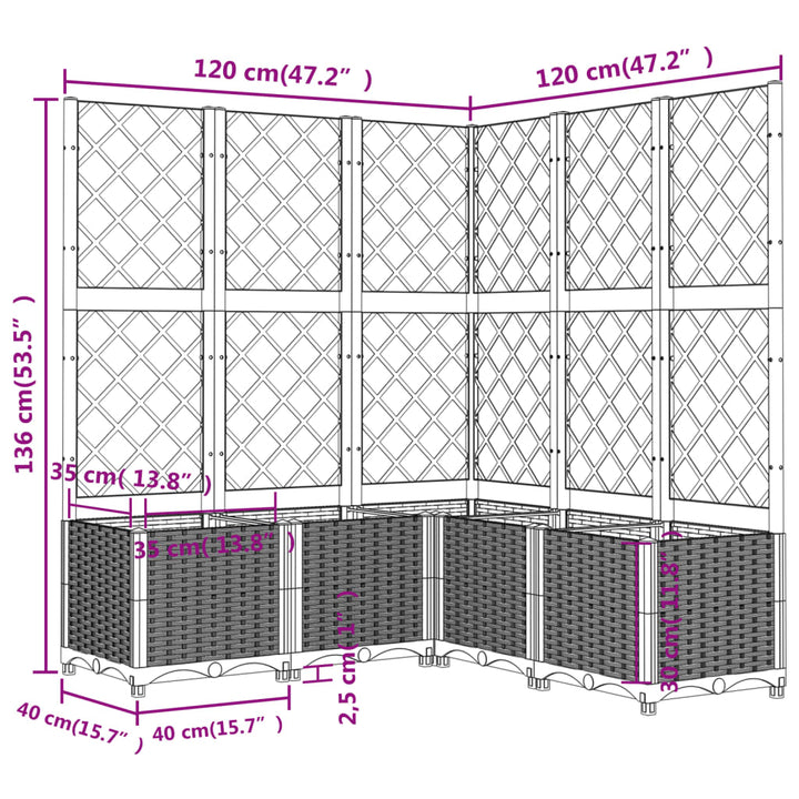 Plantenbak met latwerk 120x120x136 cm polypropeen wit