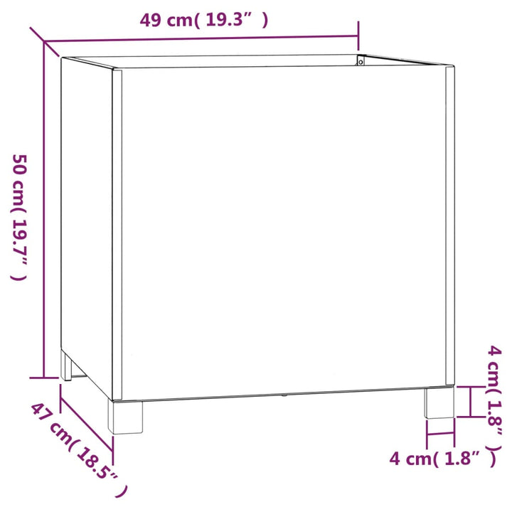 Plantenbak met poten roestig 49x47x50 cm cortenstaal