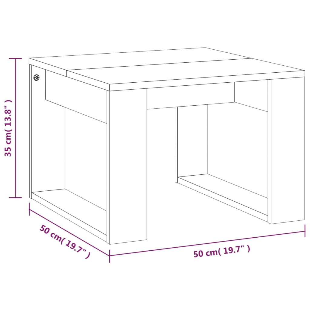 Bijzettafel 50x50x35 cm bewerkt hout gerookt eikenkleurig