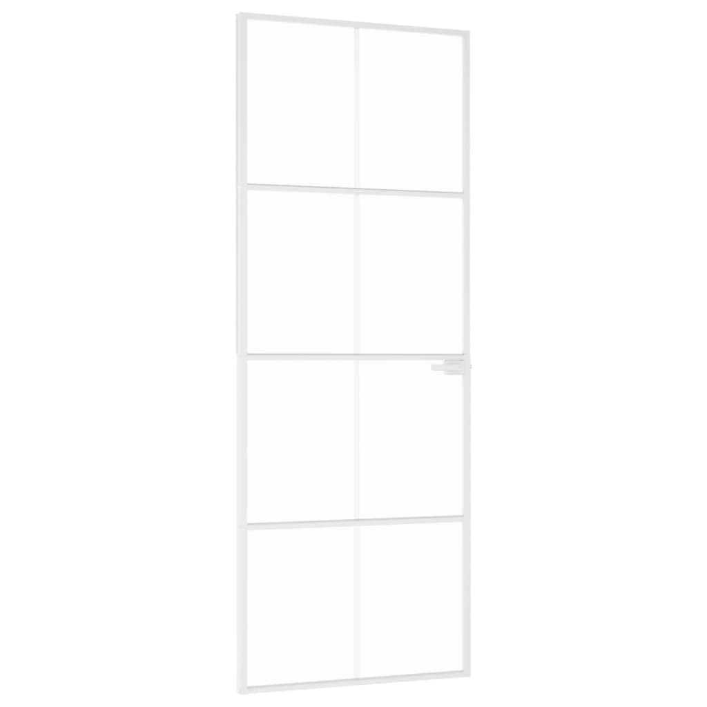 Binnendeur 76x201,5 cm gehard glas en aluminium smal wit