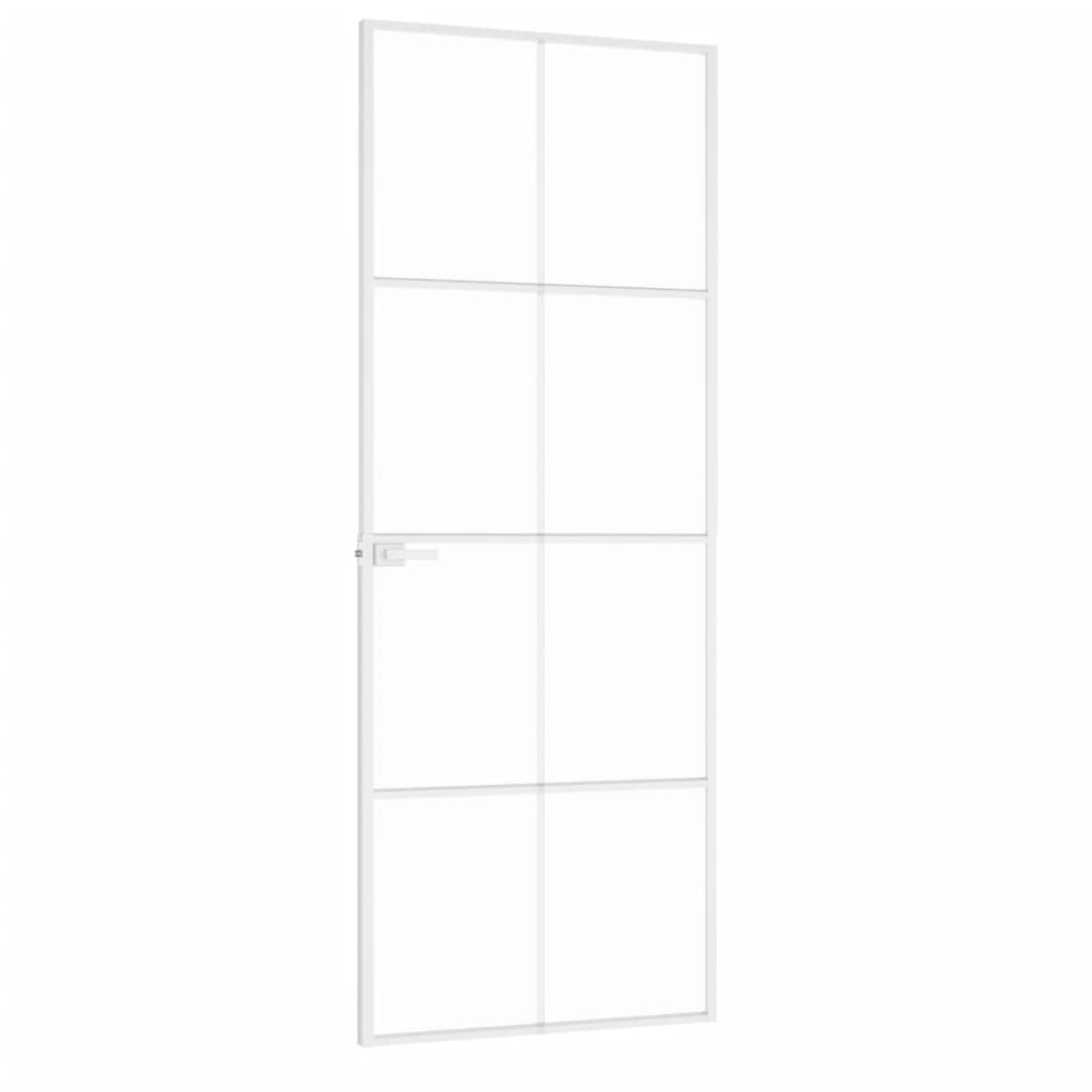 Binnendeur 76x201,5 cm gehard glas en aluminium smal wit