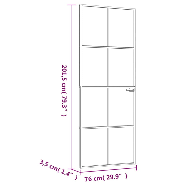 Binnendeur 76x201,5 cm gehard glas en aluminium smal wit