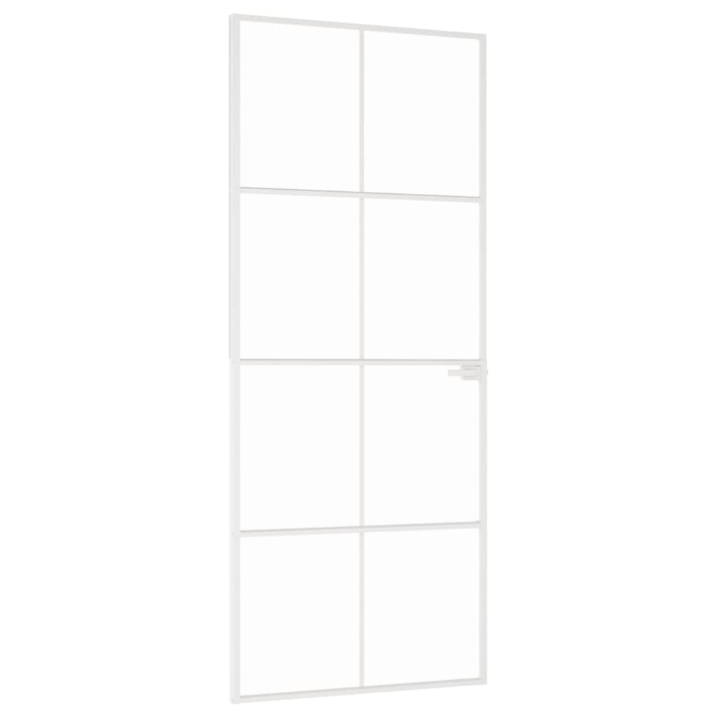 Binnendeur 83x201,5 cm gehard glas en aluminium smal wit