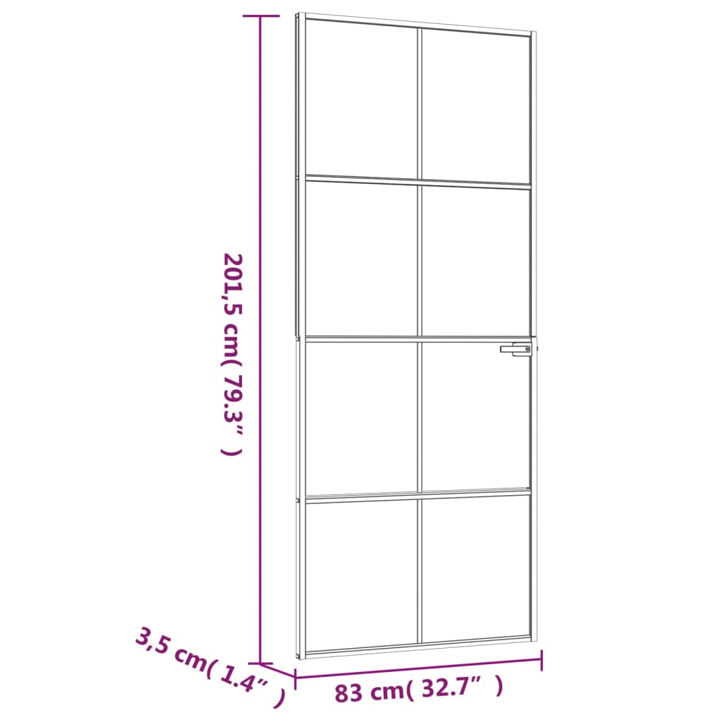 Binnendeur 83x201,5 cm gehard glas en aluminium smal wit