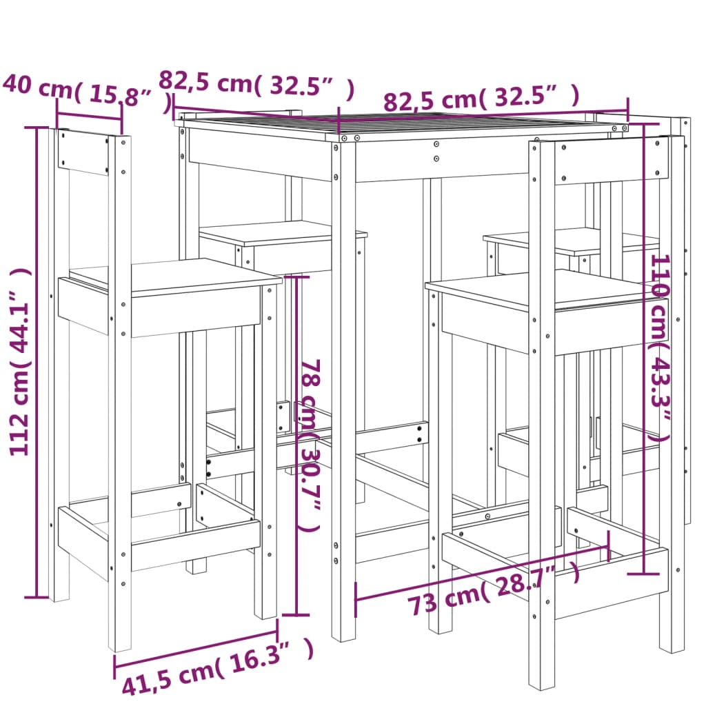 5-delige Barset massief grenenhout wit