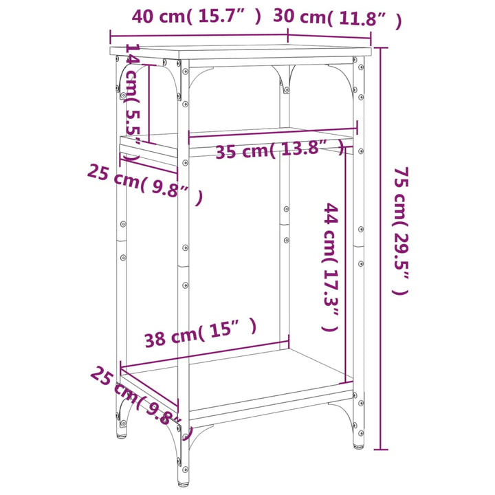 Bijzettafel 40x30x75 cm bewerkt hout gerookt eikenkleurig