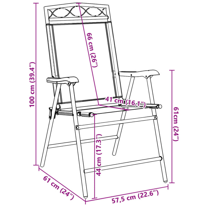 Tuinstoelen 2 st inklapbaar staal en textileen gemøªleerd grijs