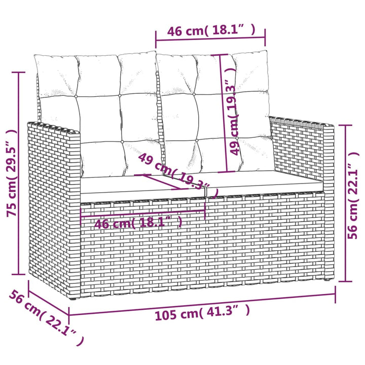 Tuinbank met kussens 105 cm poly rattan zwart