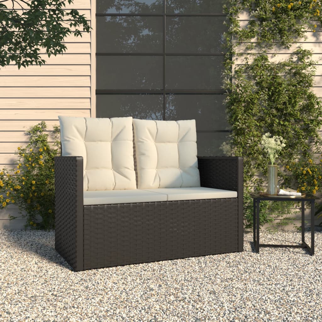 Tuinbank met kussens 105 cm poly rattan zwart