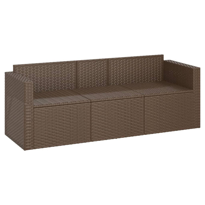 Tuinbank 3-zits met kussens poly rattan bruin