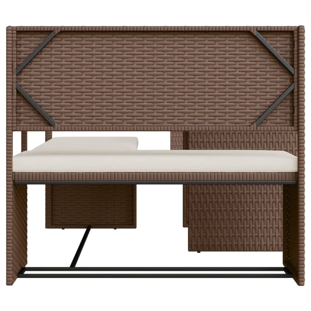 Tuinbank met tafel en kussens L-vormig poly rattan bruin