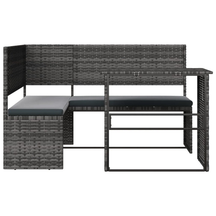 Tuinbank met tafel en kussens L-vormig poly rattan grijs