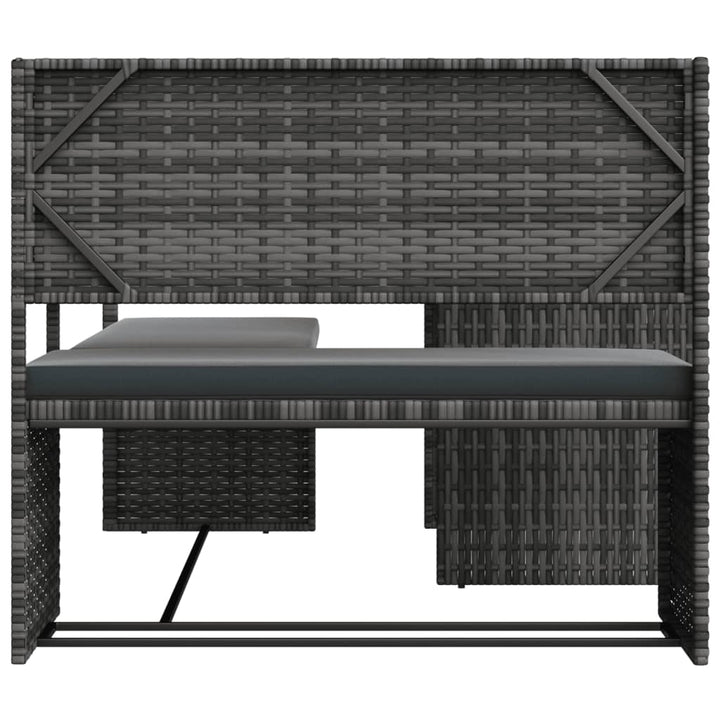 Tuinbank met tafel en kussens L-vormig poly rattan grijs