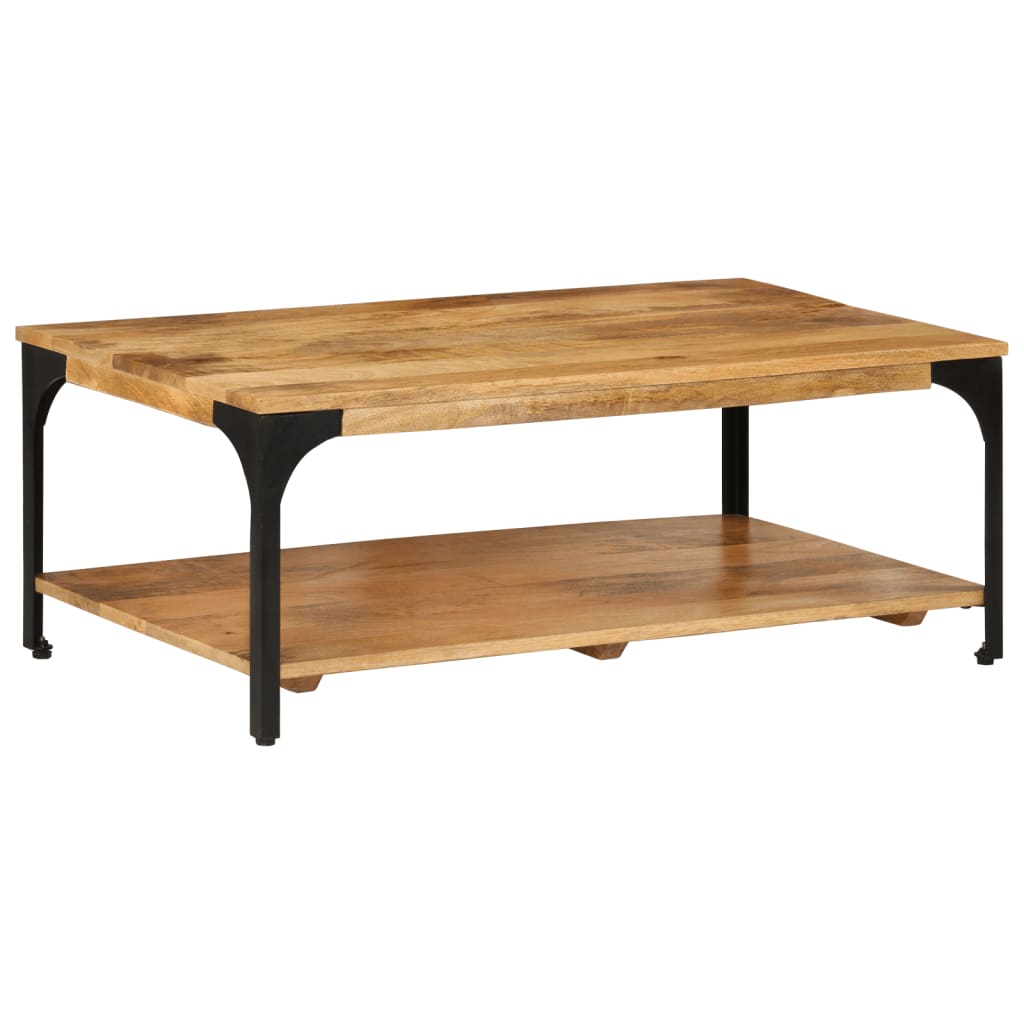 Salontafel 2-laags 100x55x38 cm massief mangohout en staal