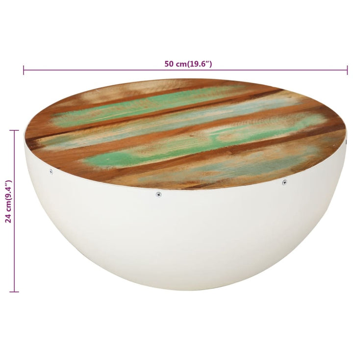 Salontafel rond ø˜ 50x24 cm massief gerecycled hout wit