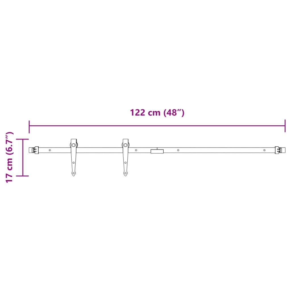 Ophangset voor minischuifdeur 122 cm koolstofstaal zwart