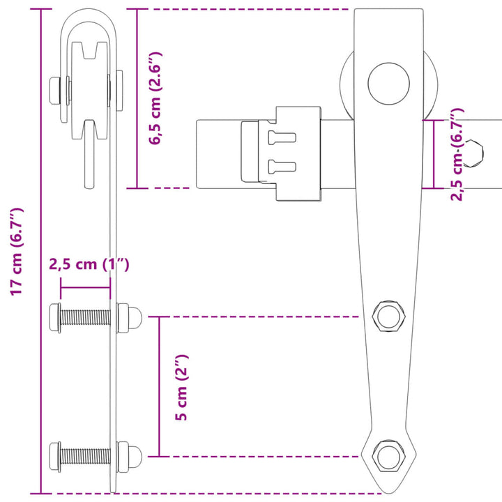 Ophangset voor minischuifdeur 122 cm koolstofstaal zwart