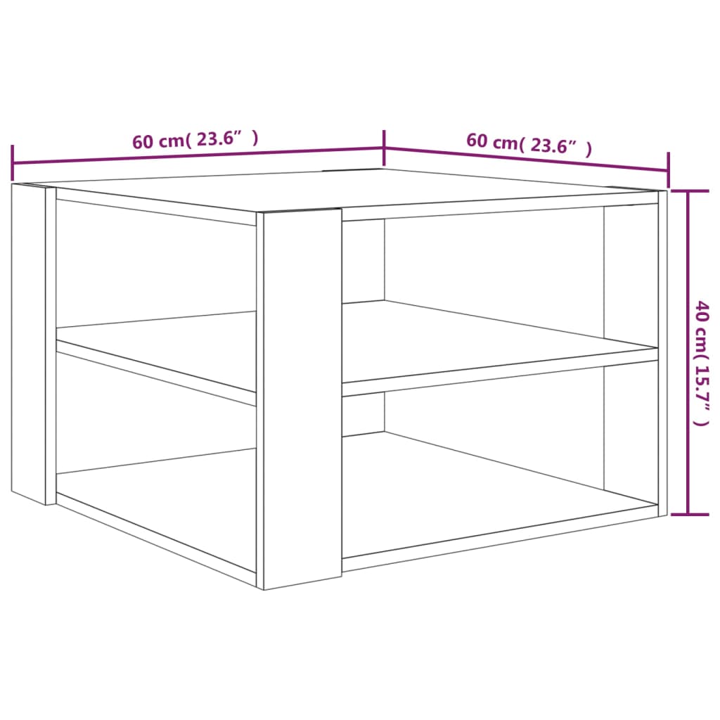 Salontafel 60x60x40 cm bewerkt hout gerookt eikenkleurig