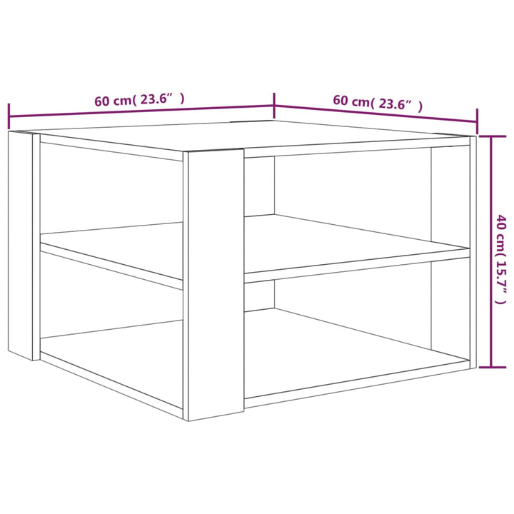 Salontafel 60x60x40 cm bewerkt hout gerookt eikenkleurig