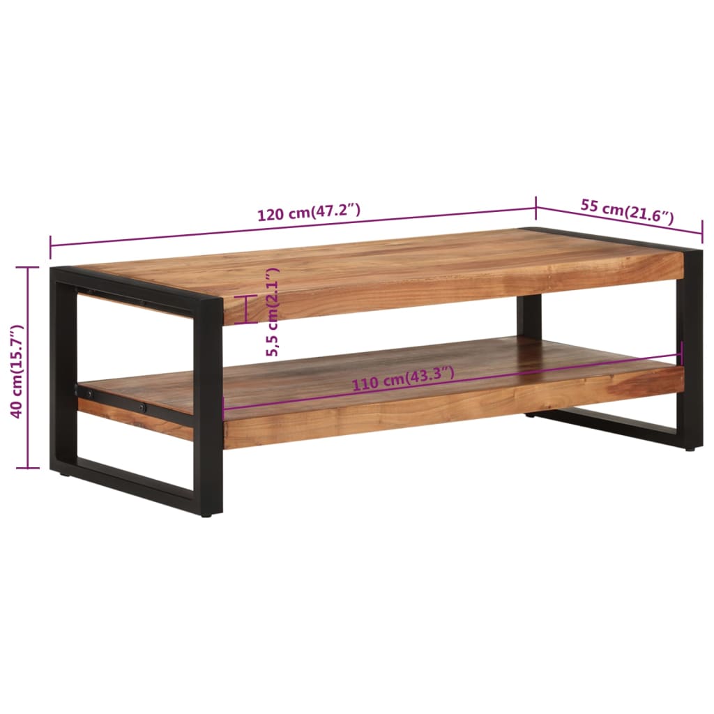 Salontafel 120x55x40 cm massief acaciahout