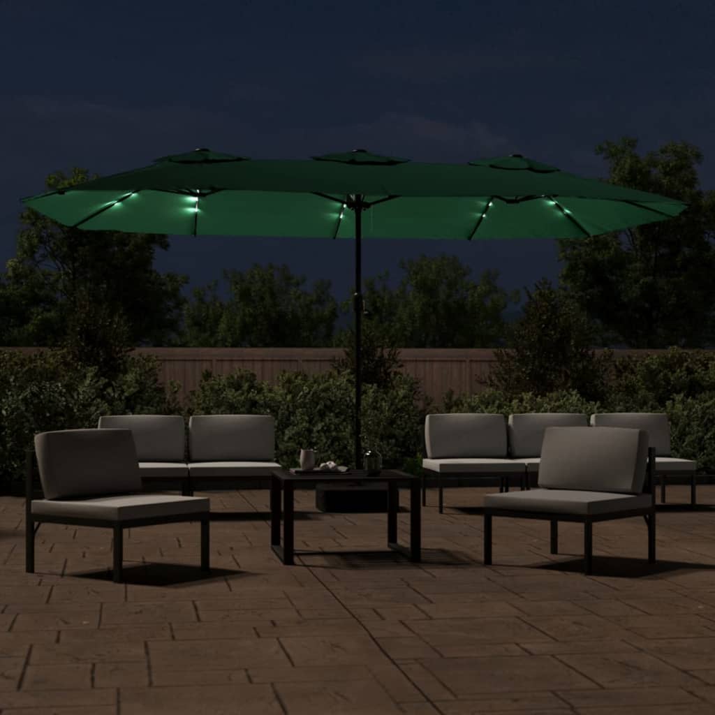 Parasol dubbel met LED 449x245 cm groen