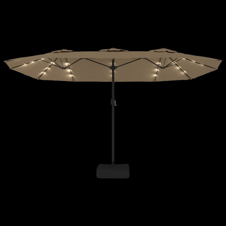 Parasol dubbel met LED 449x245 cm taupe