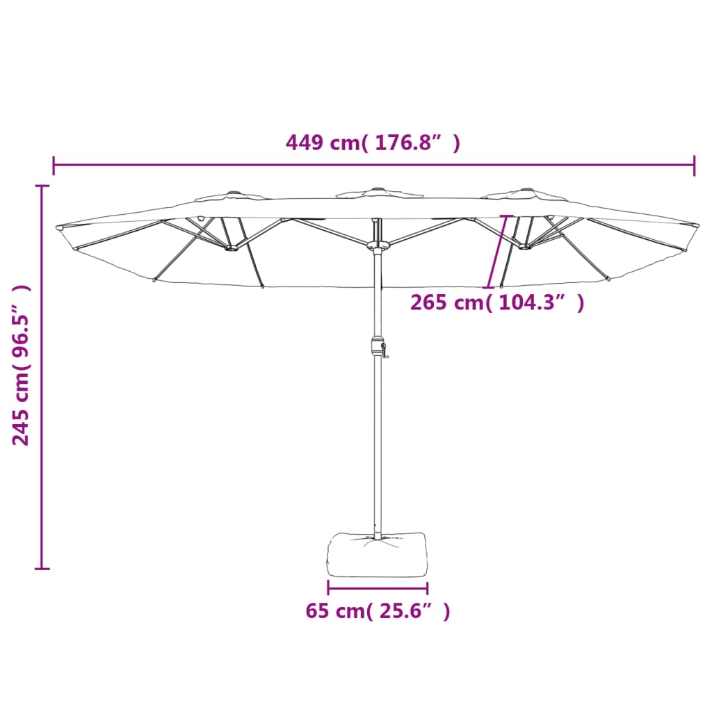 Parasol dubbel met LED 449x245 cm taupe