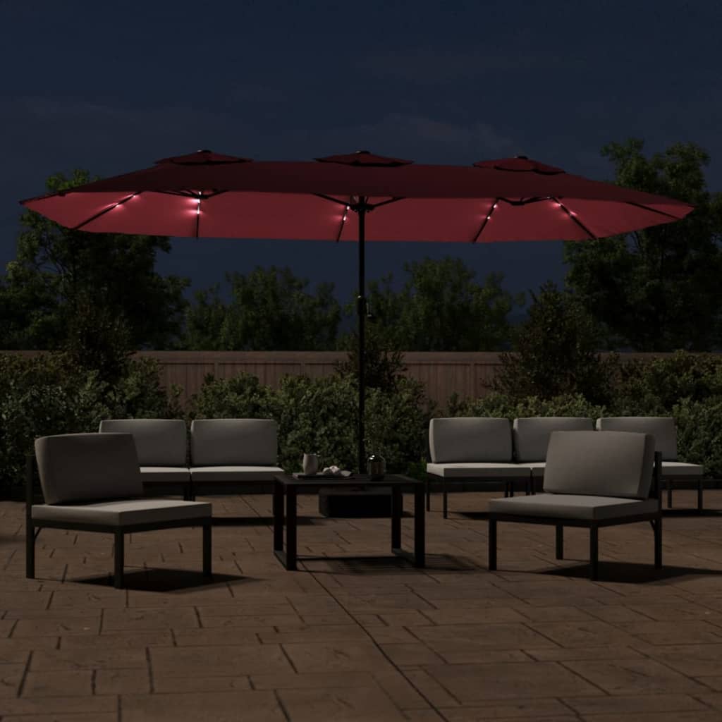 Parasol dubbel met LED 449x245 cm bordeauxrood