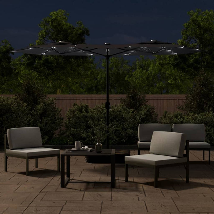 Parasol dubbel met LED's 316x240 cm zwart