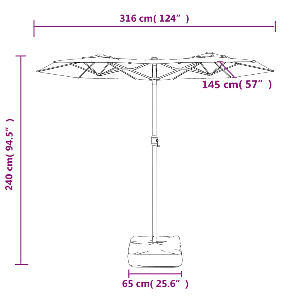 Parasol dubbel met LED's 316x240 cm zwart