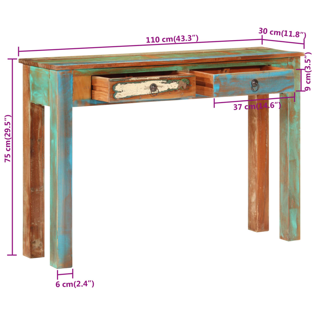 Wandtafel 110x30x75 cm massief gerecycled hout