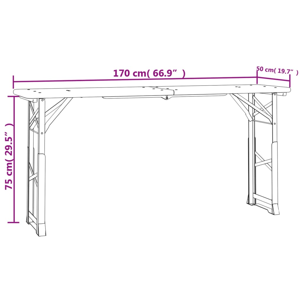 Biertafel inklapbaar 170x50x75/105 cm massief vurenhout