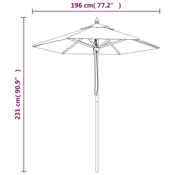 Parasol met houten paal 196x231 cm terracottakleurig