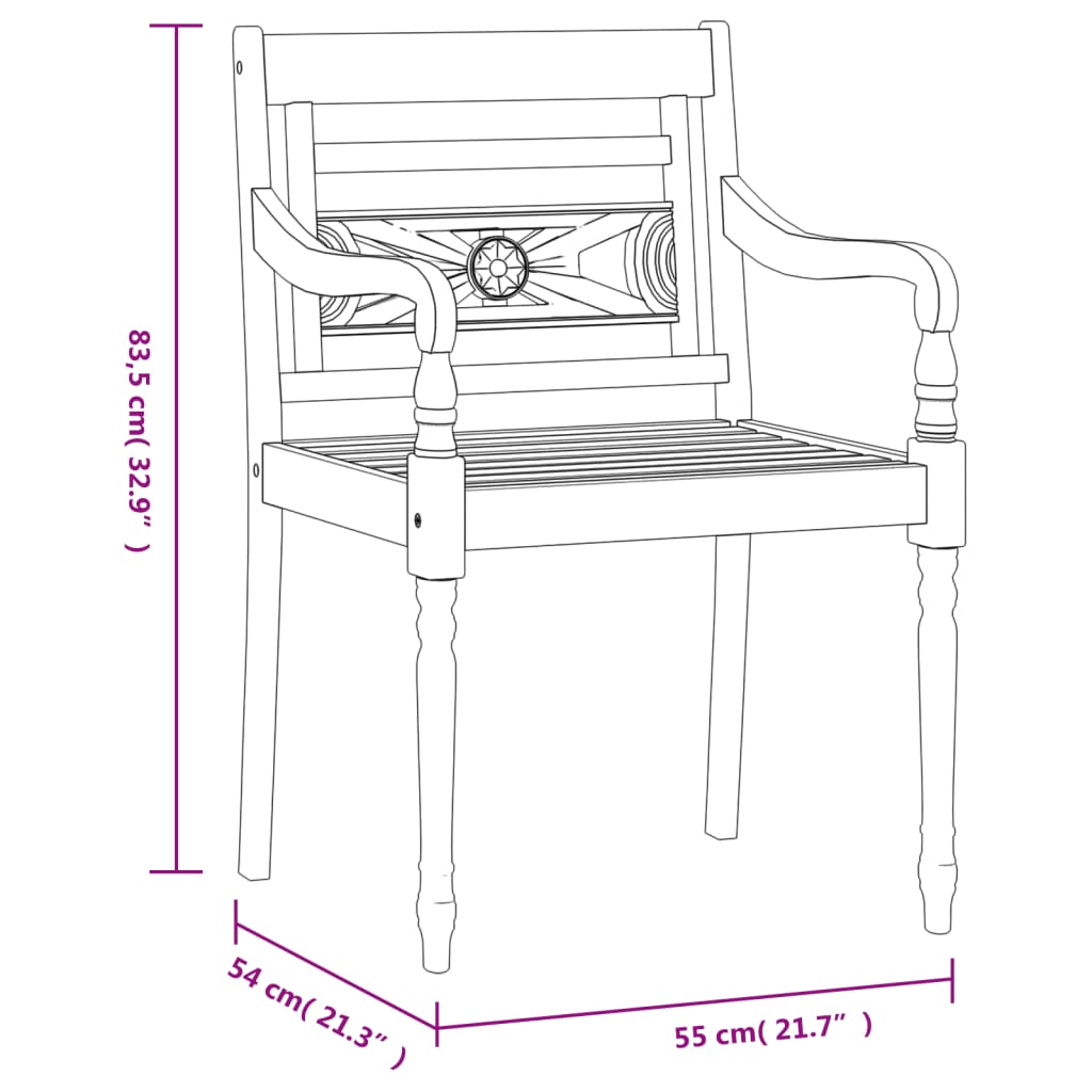 Stoelen Batavia 6 st massief teakhout whitewash