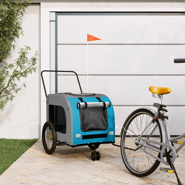 Hondenfietstrailer oxford stof en ijzer blauw en grijs