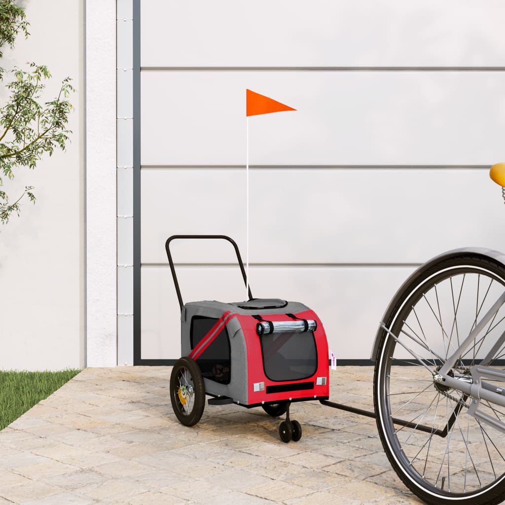 Hondenfietstrailer oxford stof en ijzer rood en zwart