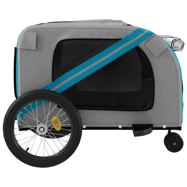 Hondenfietstrailer oxford stof en ijzer blauw en grijs