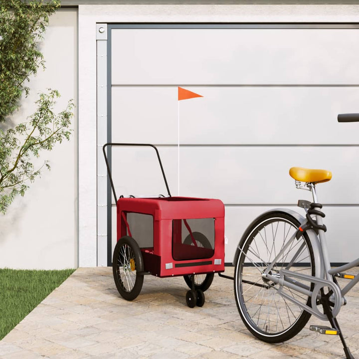 Hondenfietstrailer oxford stof en ijzer rood en zwart