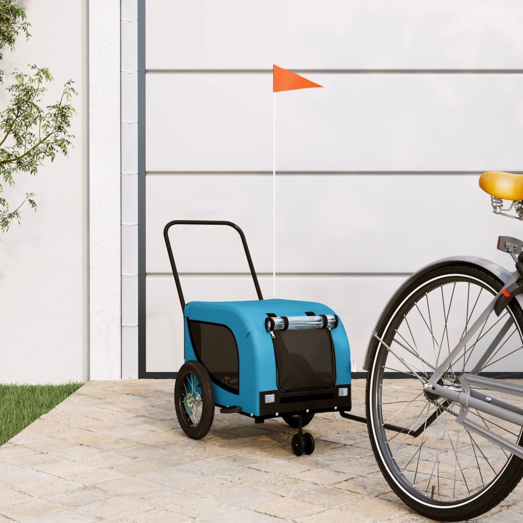 Hondenfietstrailer oxford stof en ijzer blauw en zwart