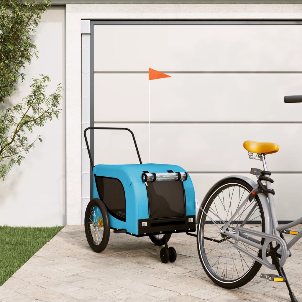 Hondenfietstrailer oxford stof en ijzer blauw en zwart